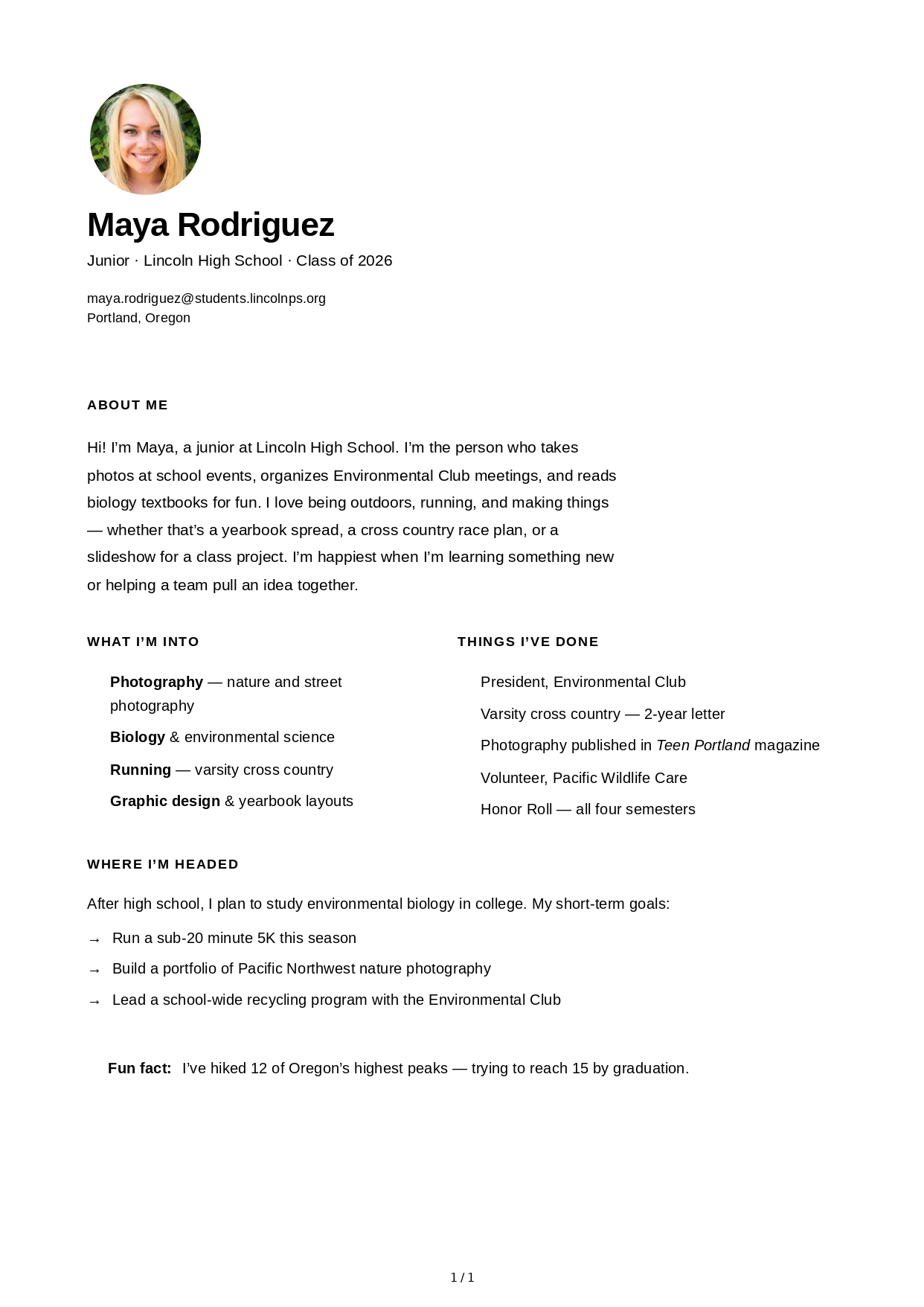About Me for High School Student - Free AI About Me Generator, 50+ Real About Me Examples