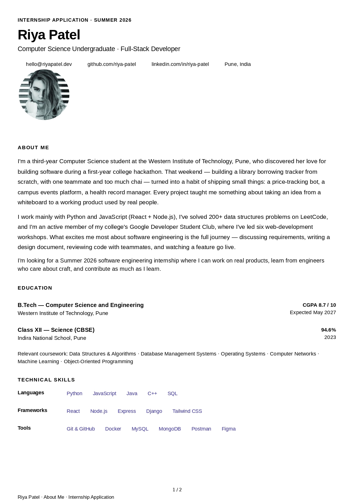 About Me for Internship Application - Free AI About Me Generator, 50+ Real About Me Examples