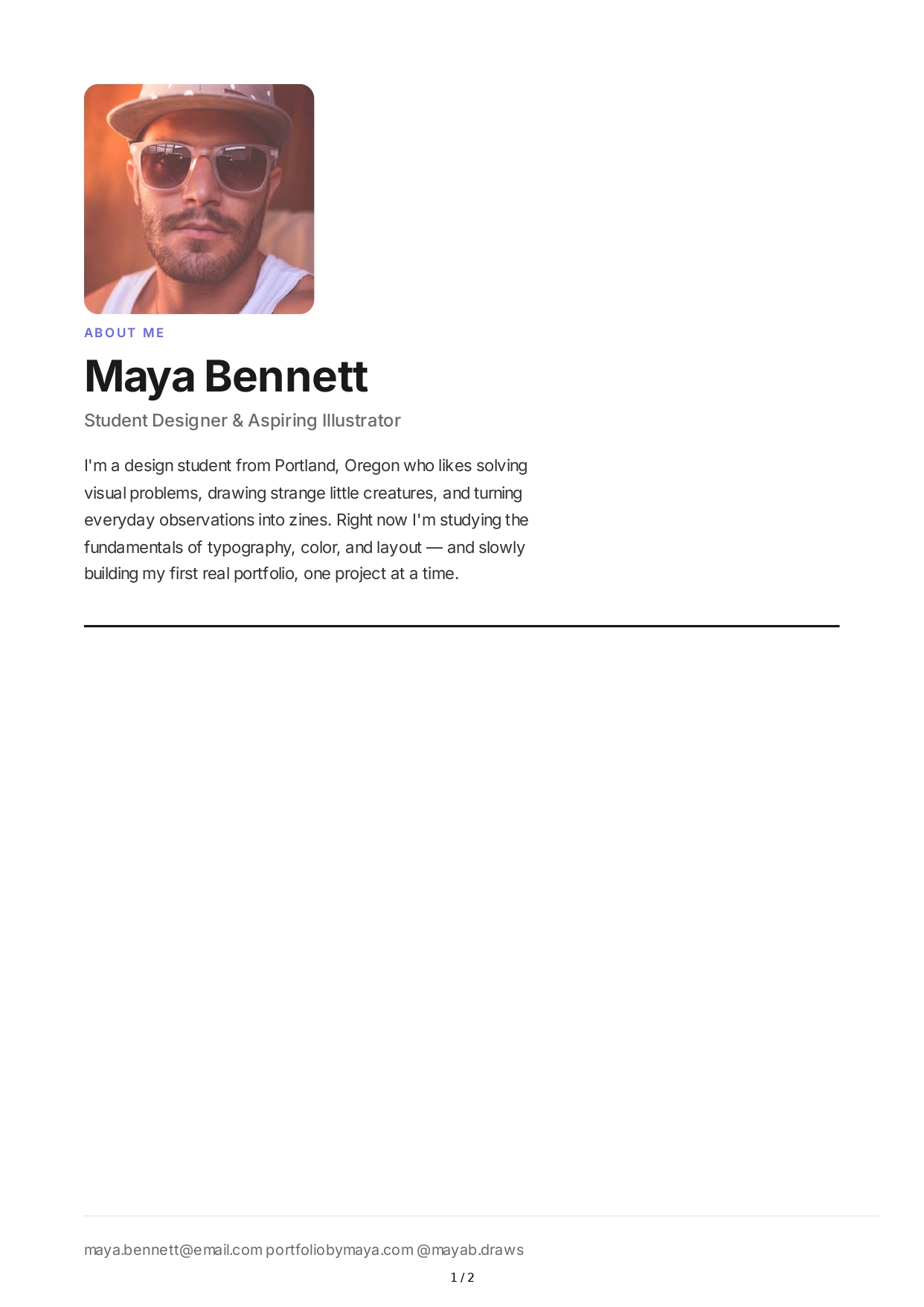 About Me for Student Portfolio - Free AI About Me Generator, 50+ Real About Me Examples