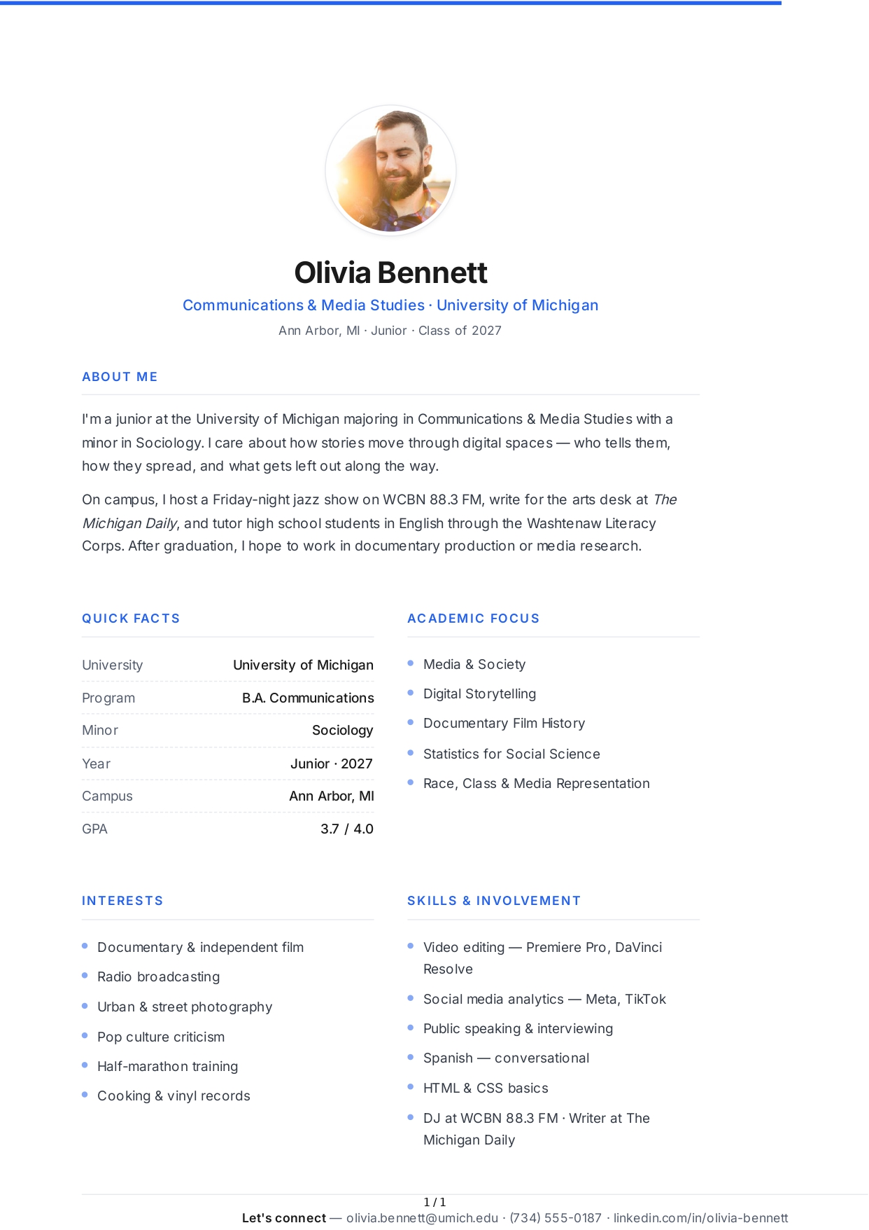 About Me for University Student - Free AI About Me Generator, 50+ Real About Me Examples