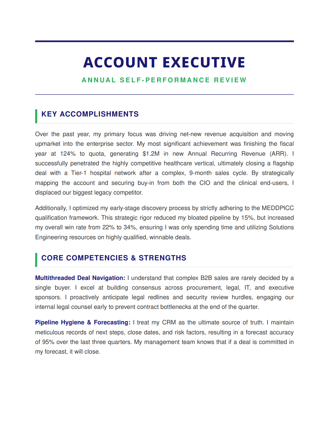 Account Executive Self Performance Review - Free AI Self Performance Review Generator, 50+ Real Self Performance Review Examples