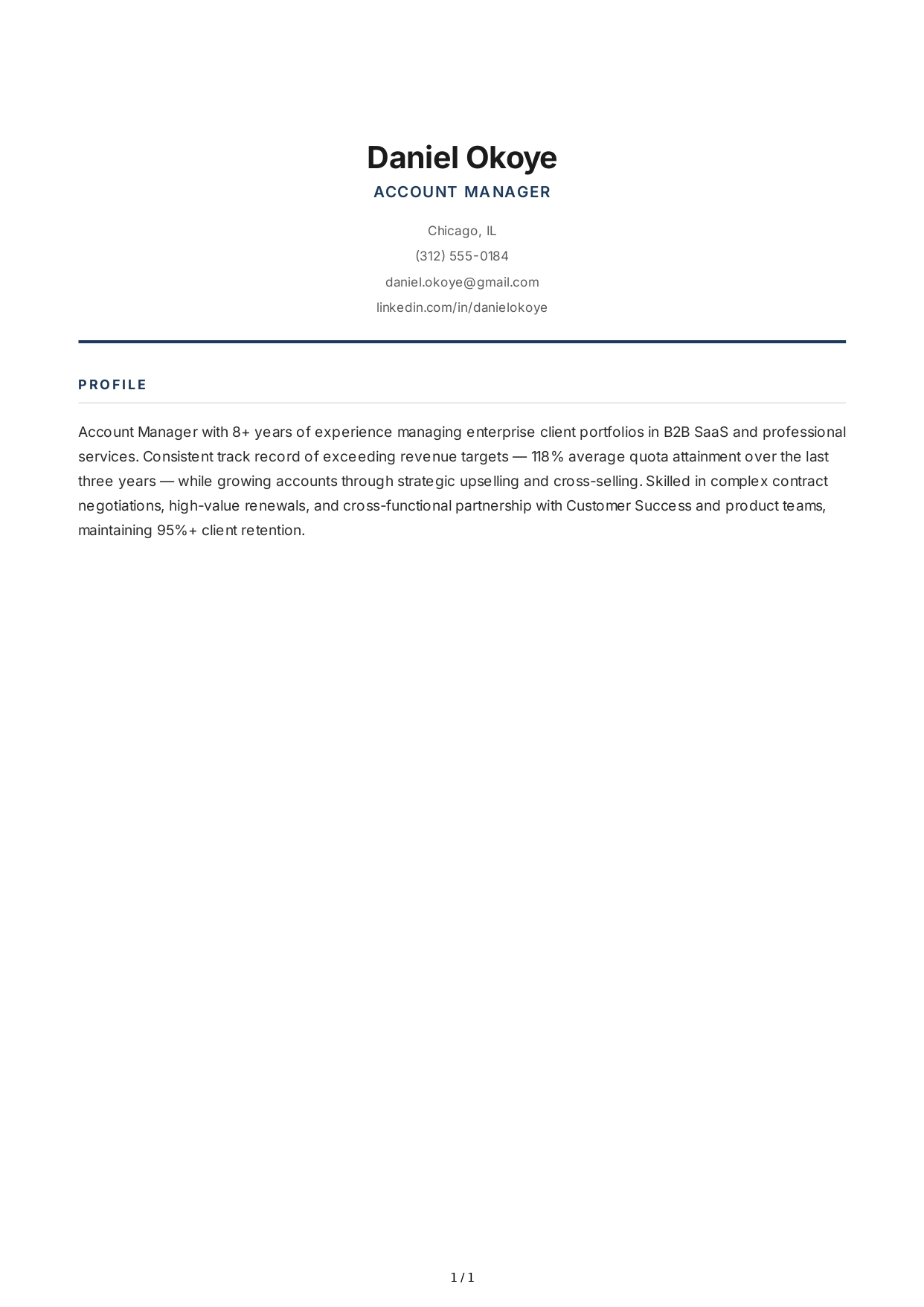 Account Manager Resume Profile - Free AI Resume Profile Generator, 50+ Real Resume Profile Examples