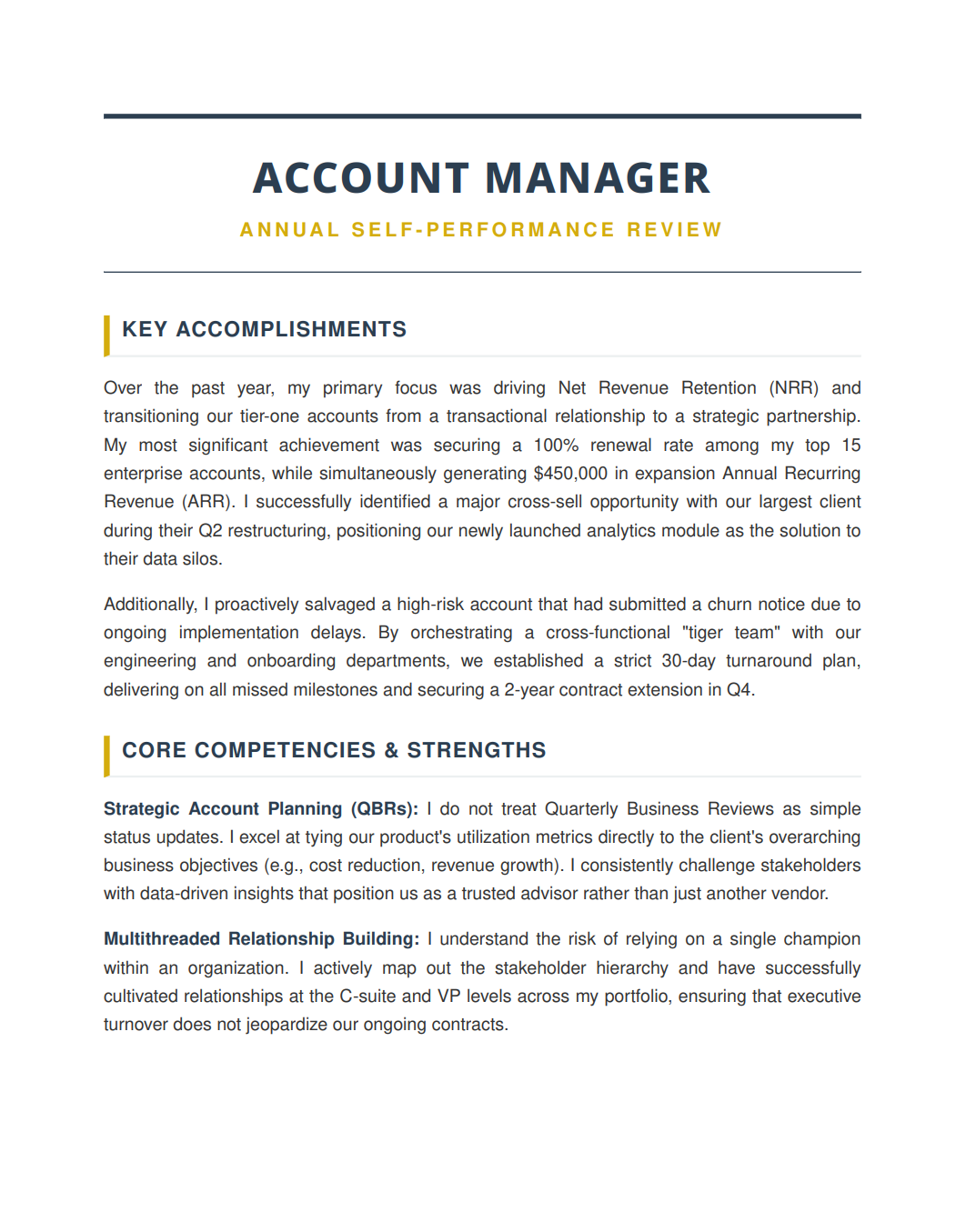 Account Manager Self Performance Review - Free AI Self Performance Review Generator, 50+ Real Self Performance Review Examples