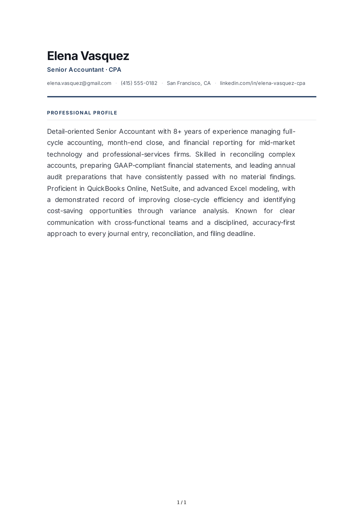 Accountant Resume Profile - Free AI Resume Profile Generator, 50+ Real Resume Profile Examples