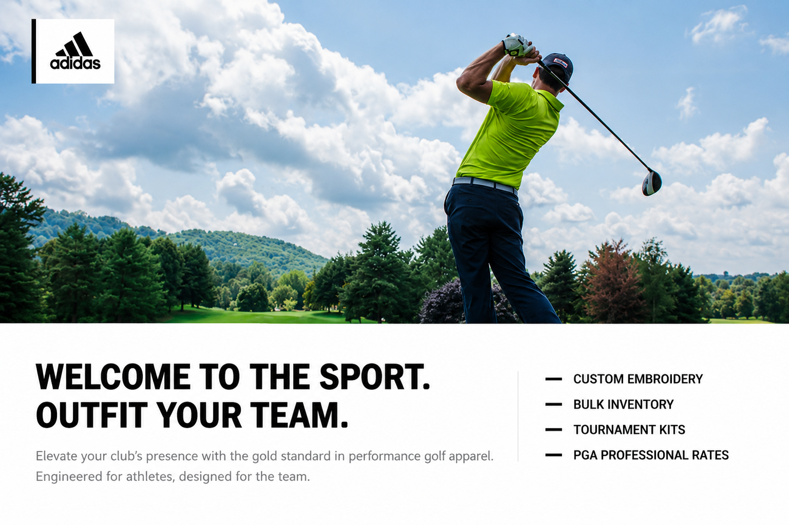 Adidas Welcome to the Sport B2B Golf Team Outreach Postcard - Free AI Postcard Generator, 50+ Real Postcard Examples