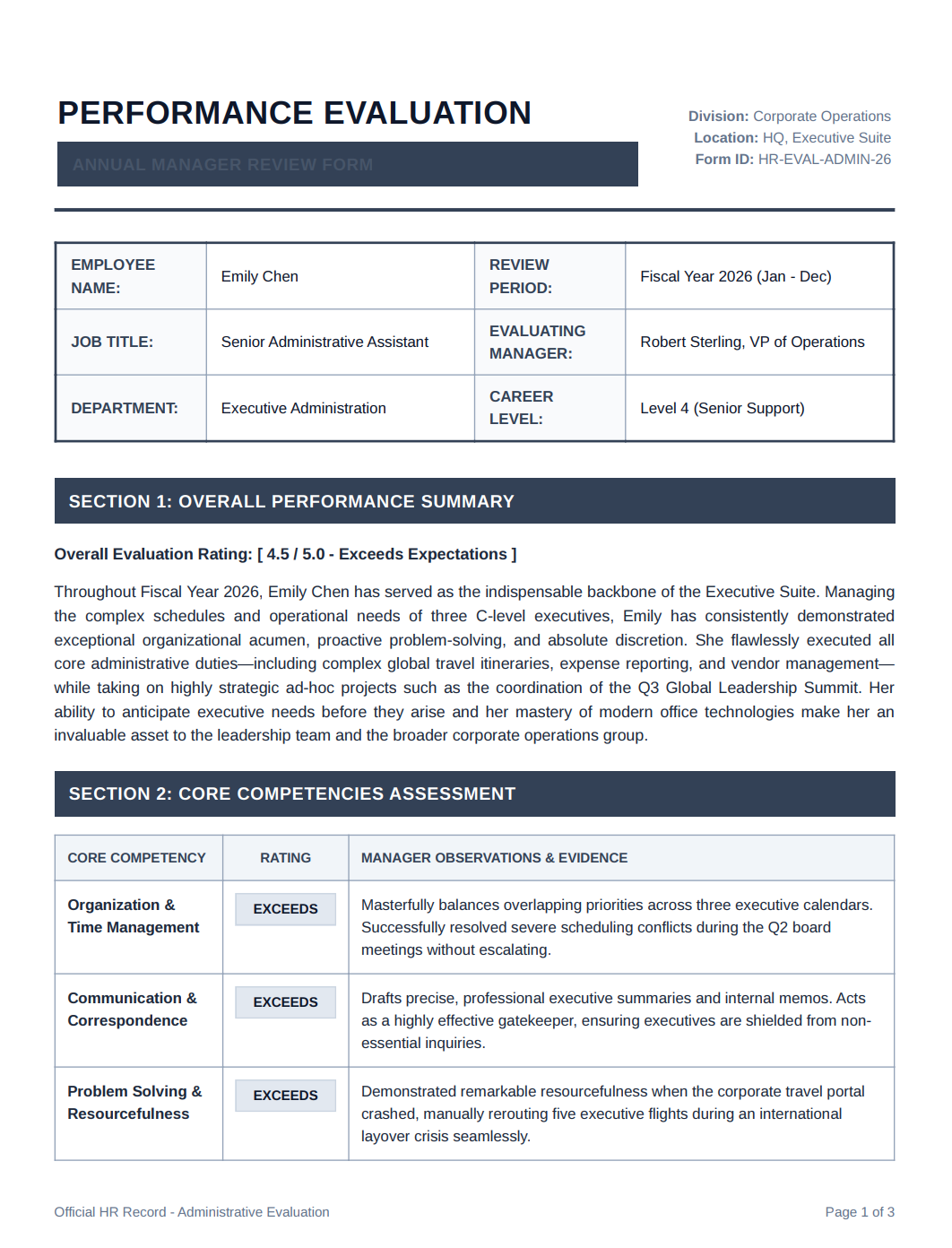 Administrative Assistant Performance Review - Free AI Performance Review Generator, 50+ Real Performance Review Examples