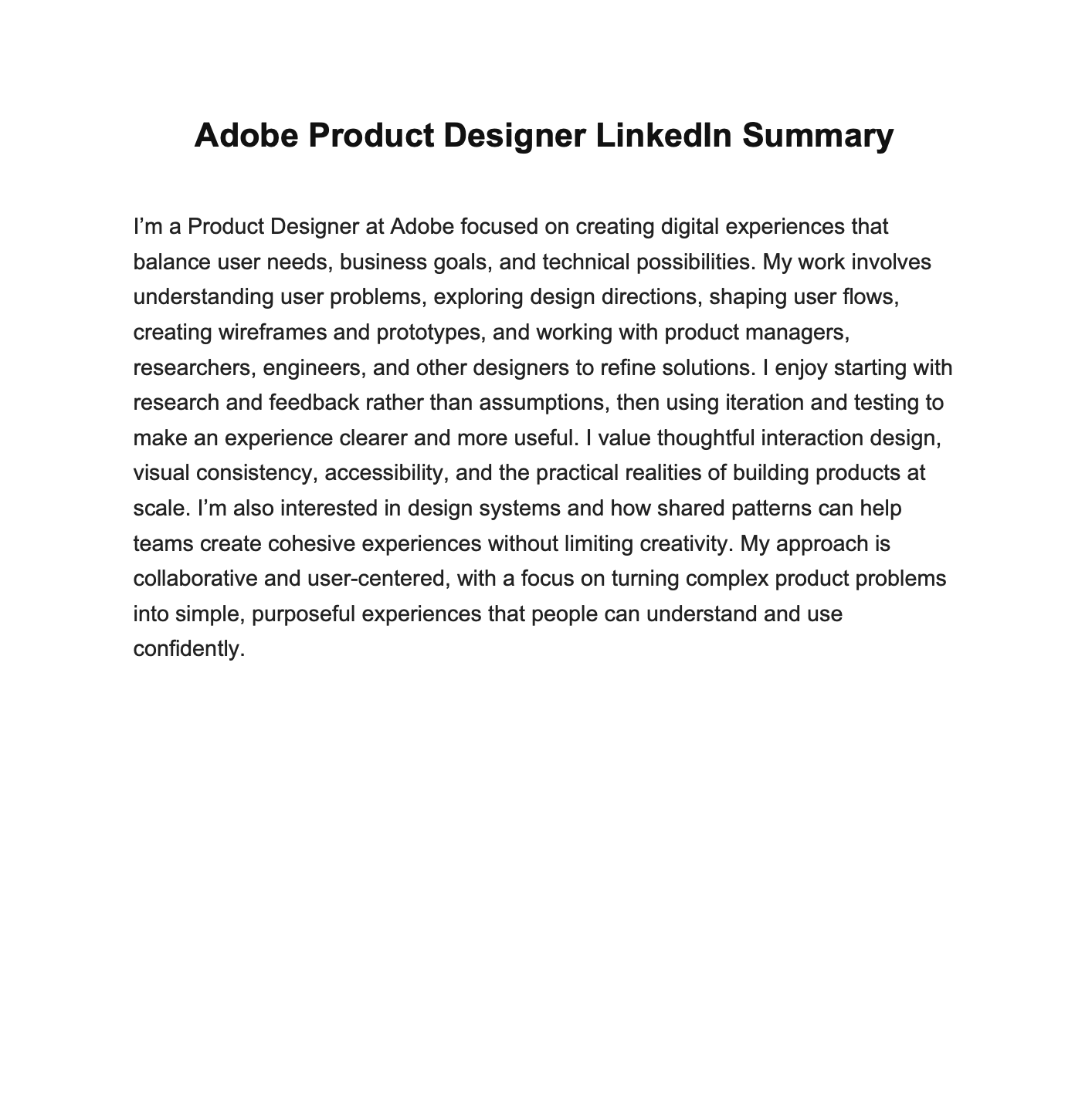 Adobe Product Designer LinkedIn Summary - Free AI LinkedIn Summary Generator, 50+ Real LinkedIn Summary Examples