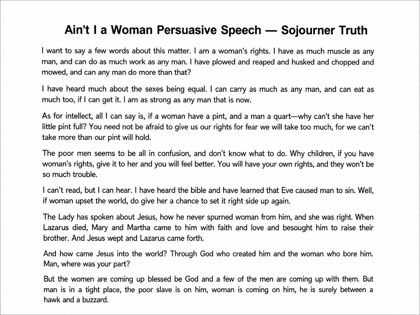 Ain't I a Woman Persuasive Speech - Free AI Persuasive Speech Generator, 50+ Real Persuasive Speech Examples