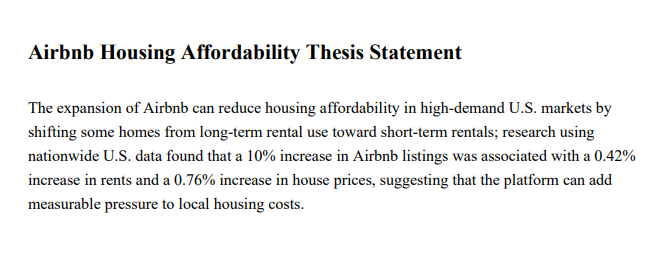 Airbnb Housing Affordability Thesis Statement - Free AI Thesis Statement Generator, 50+ Real Thesis Statement Examples