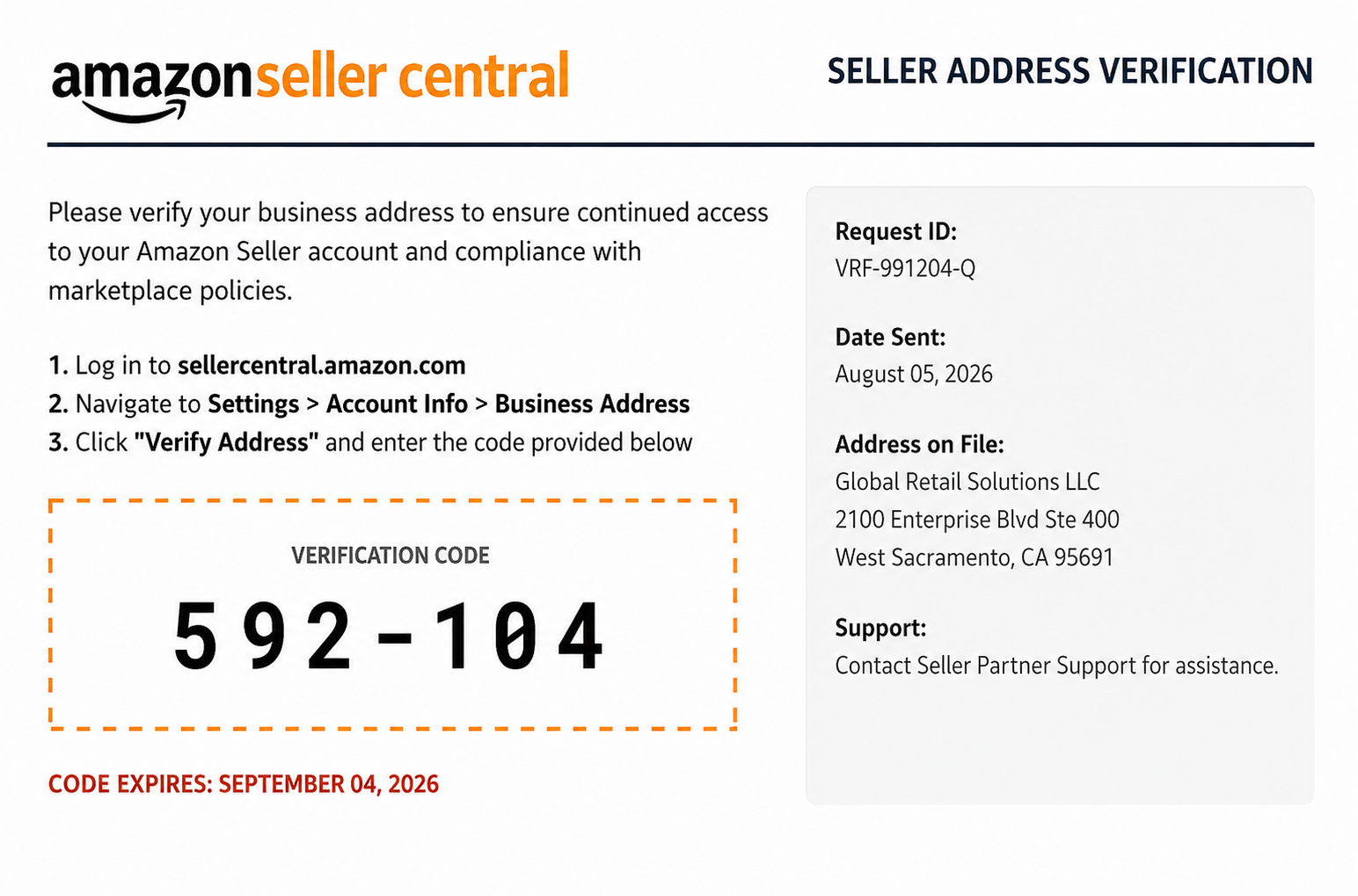 Amazon Seller Address Verification Postcard