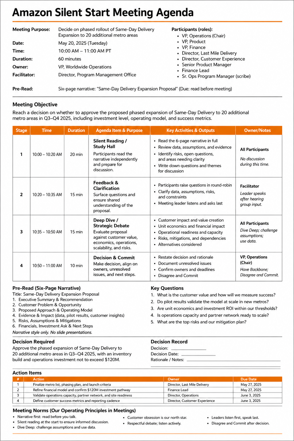 Amazon Silent Start Meeting Agenda - Free AI Meeting Agenda Generator, 50+ Real Meeting Agenda Examples
