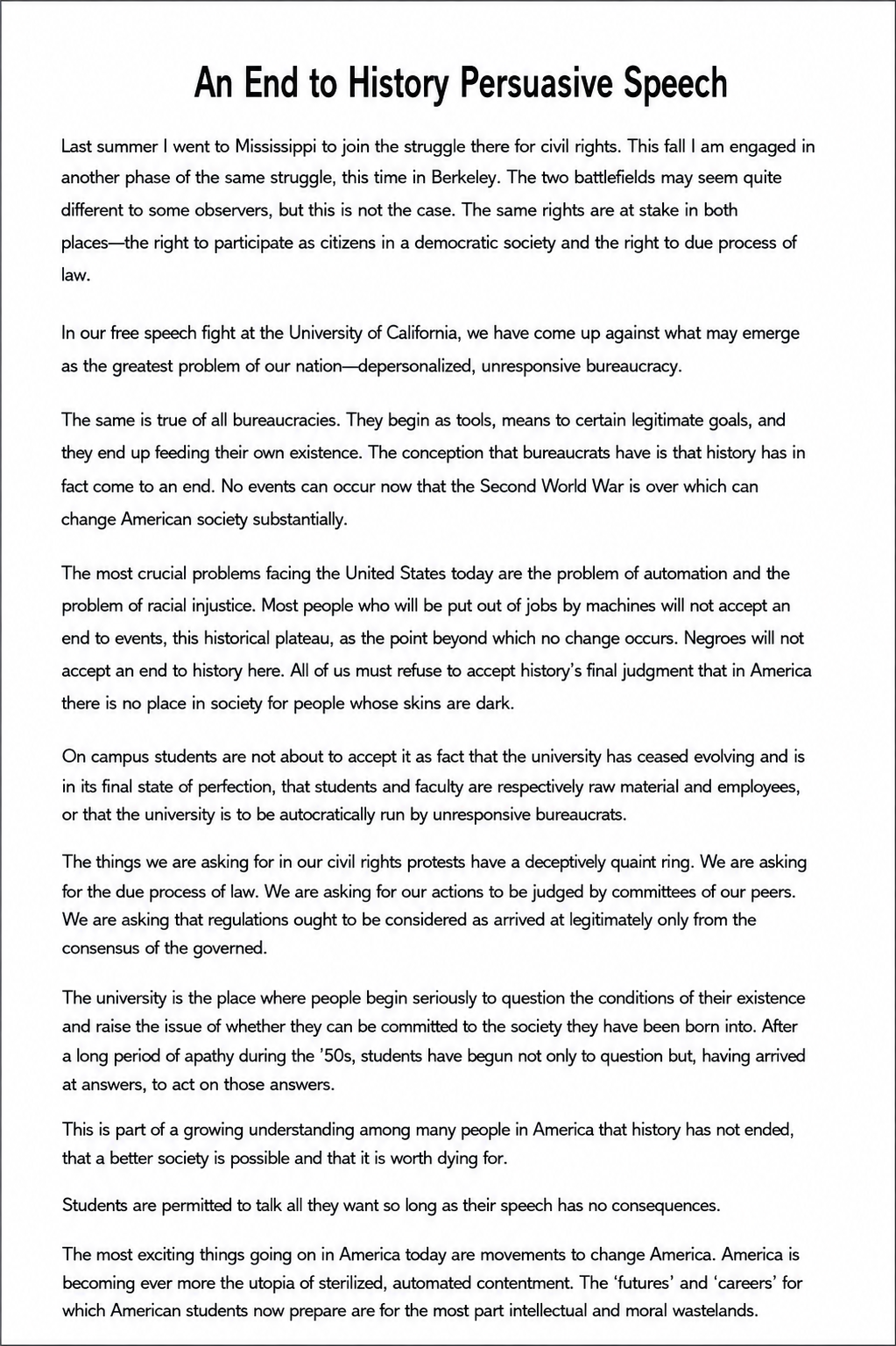 An End to History Persuasive Speech - Free AI Persuasive Speech Generator, 50+ Real Persuasive Speech Examples