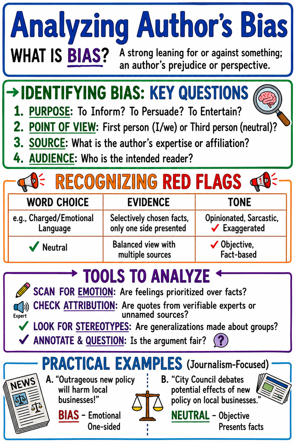 Analyzing Author's Bias Anchor Chart for High School Journalism - Free AI Anchor Chart Generator, 50+ Real Anchor Chart Examples