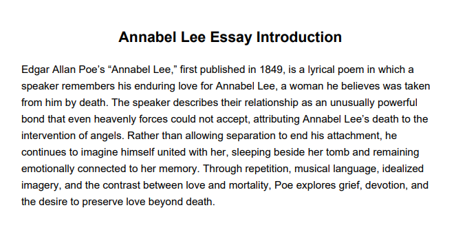 Annabel Lee Essay Introduction - Free AI Essay Introduction Generator, 50+ Real Essay Introduction Examples