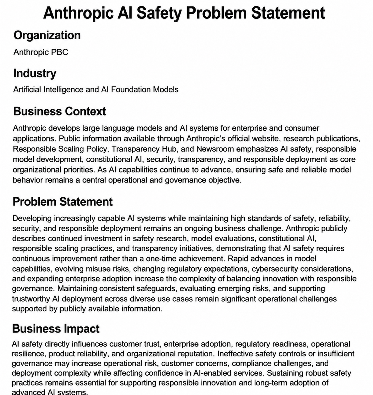 Anthropic AI Safety Problem Statement - Free AI Problem Statement Generator, 50+Real Problem Statement Examples
