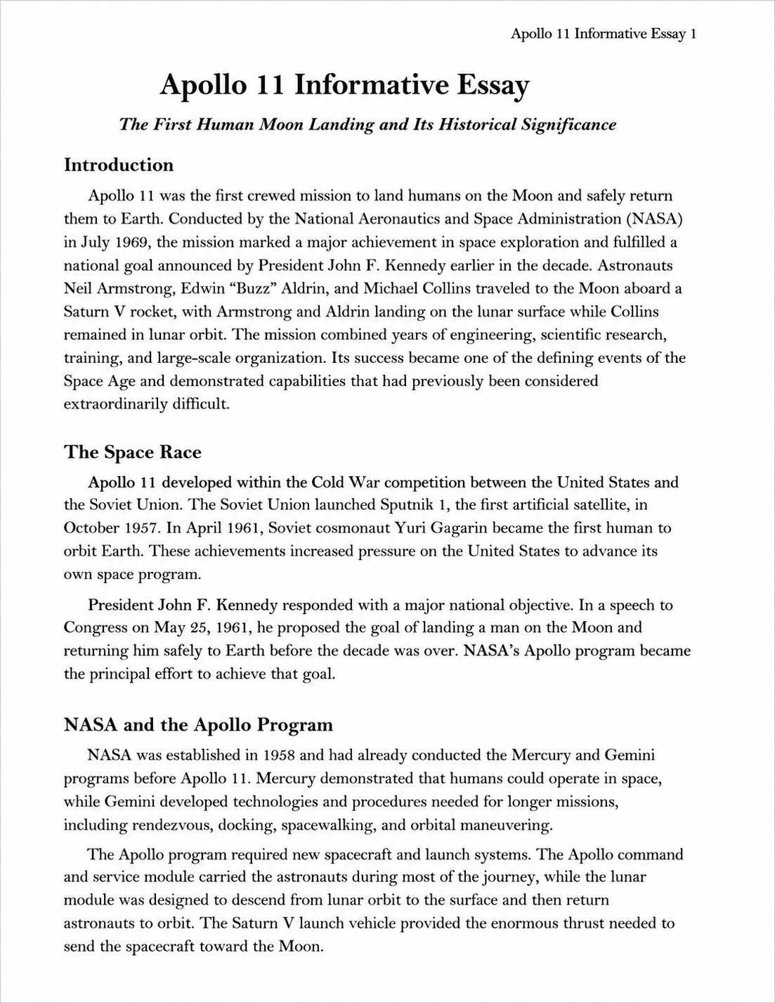 Apollo 11 Informative Essay - Free AI Informative Essay Generator, 50+ Real Informative Essay Examples