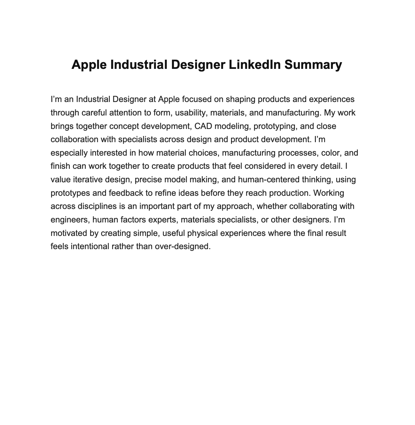 Apple Industrial Designer LinkedIn Summary - Free AI LinkedIn Summary Generator, 50+ Real LinkedIn Summary Examples