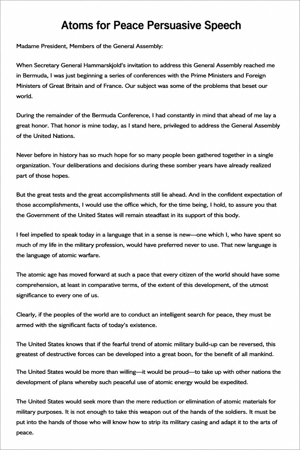 Atoms for Peace Persuasive Speech - Free AI Persuasive Speech Generator, 50+ Real Persuasive Speech Examples