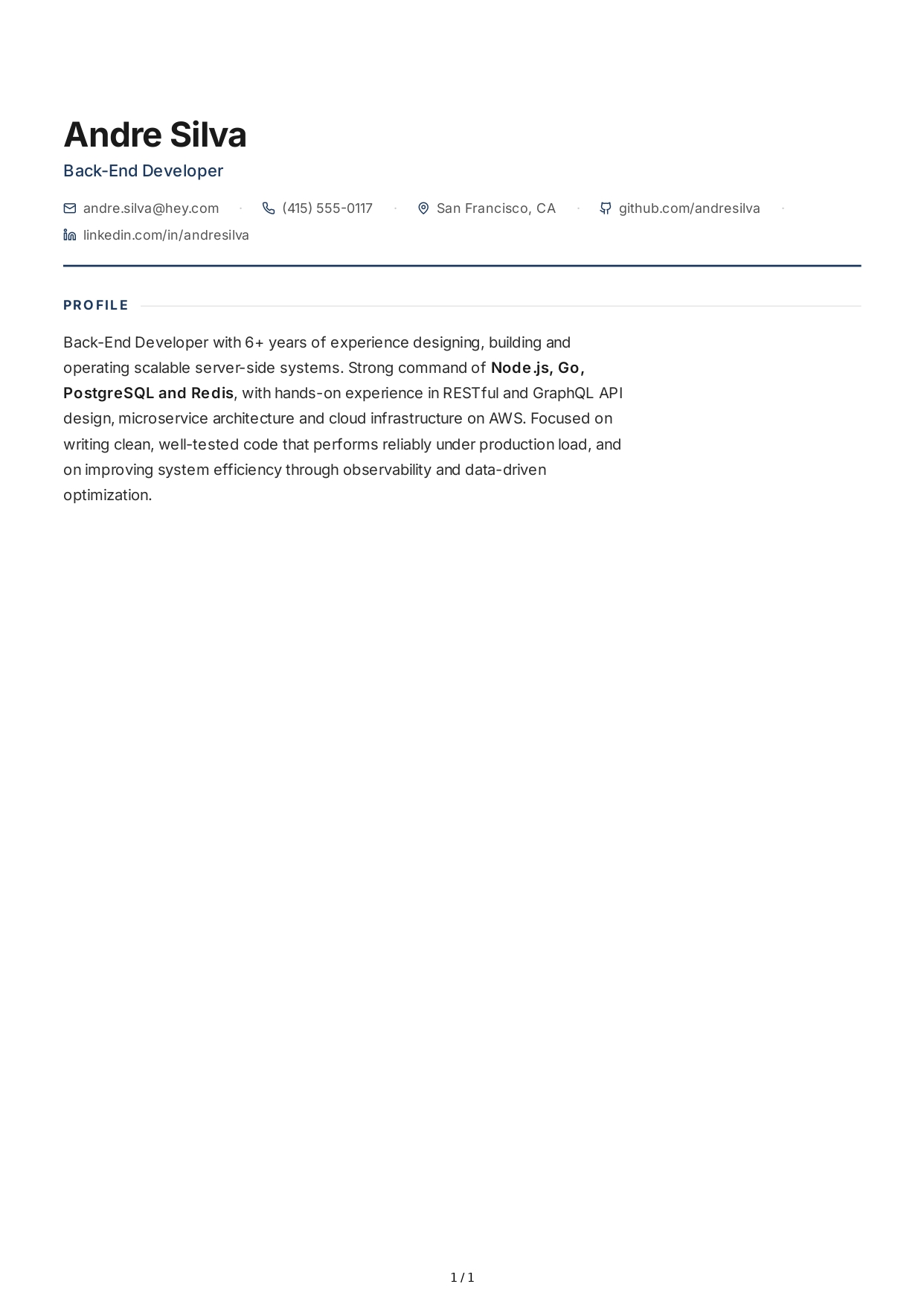 Back-End Developer Resume Profile - Free AI Resume Profile Generator, 50+ Real Resume Profile Examples