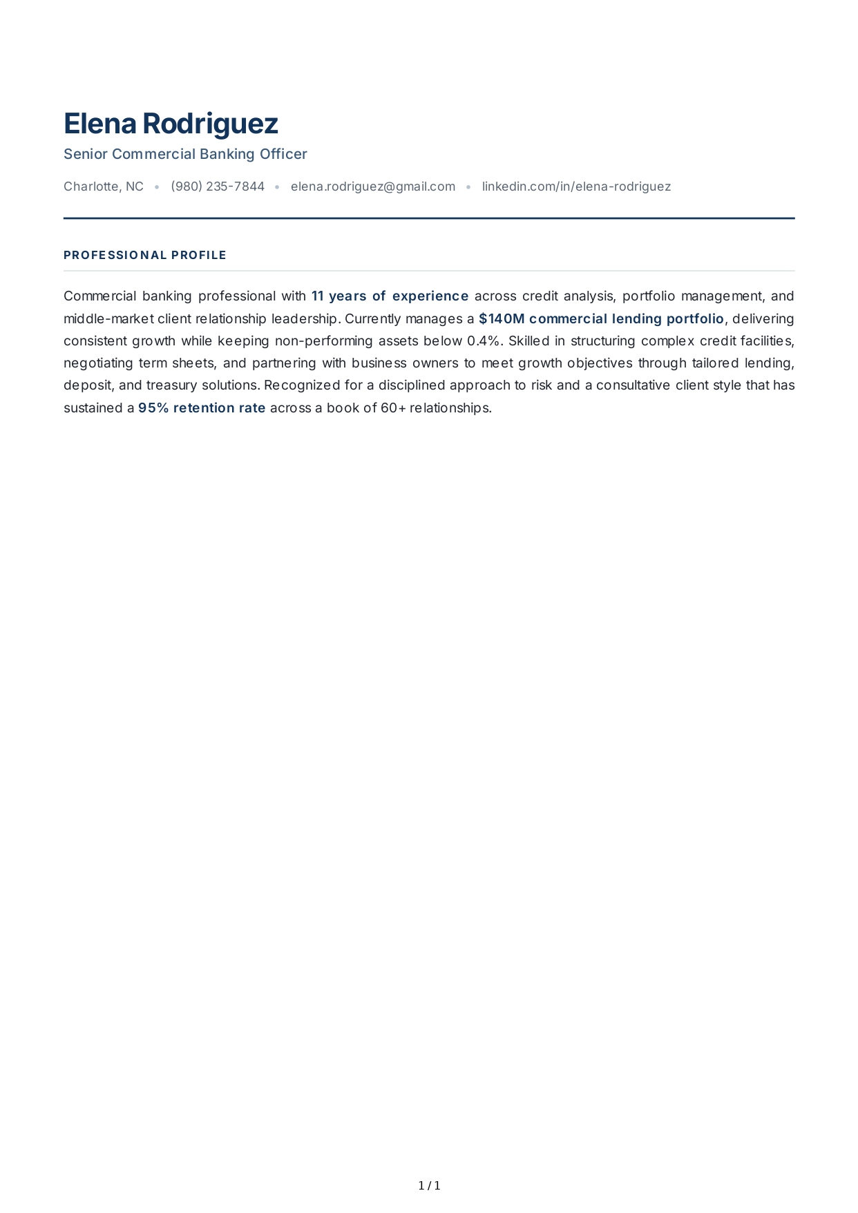 Banking Professional Resume Profile - Free AI Resume Profile Generator, 50+ Real Resume Profile Examples