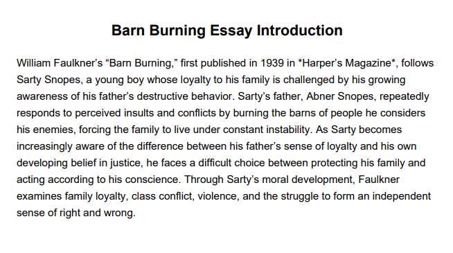 Barn Burning Essay Introduction - Free AI Essay Introduction Generator, 50+ Real Essay Introduction Examples