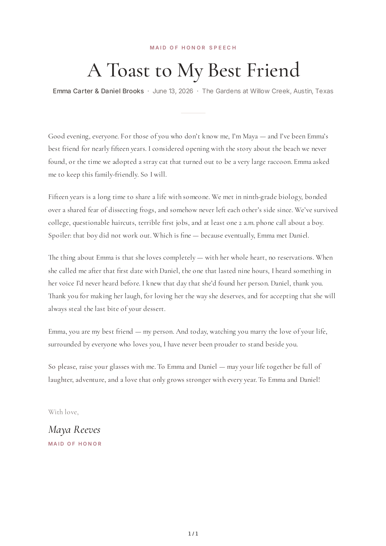 Best Friend Maid of Honor Speech - Free AI Maid of Honor Speech Generator, 50+ Real Maid of Honor Speech Examples