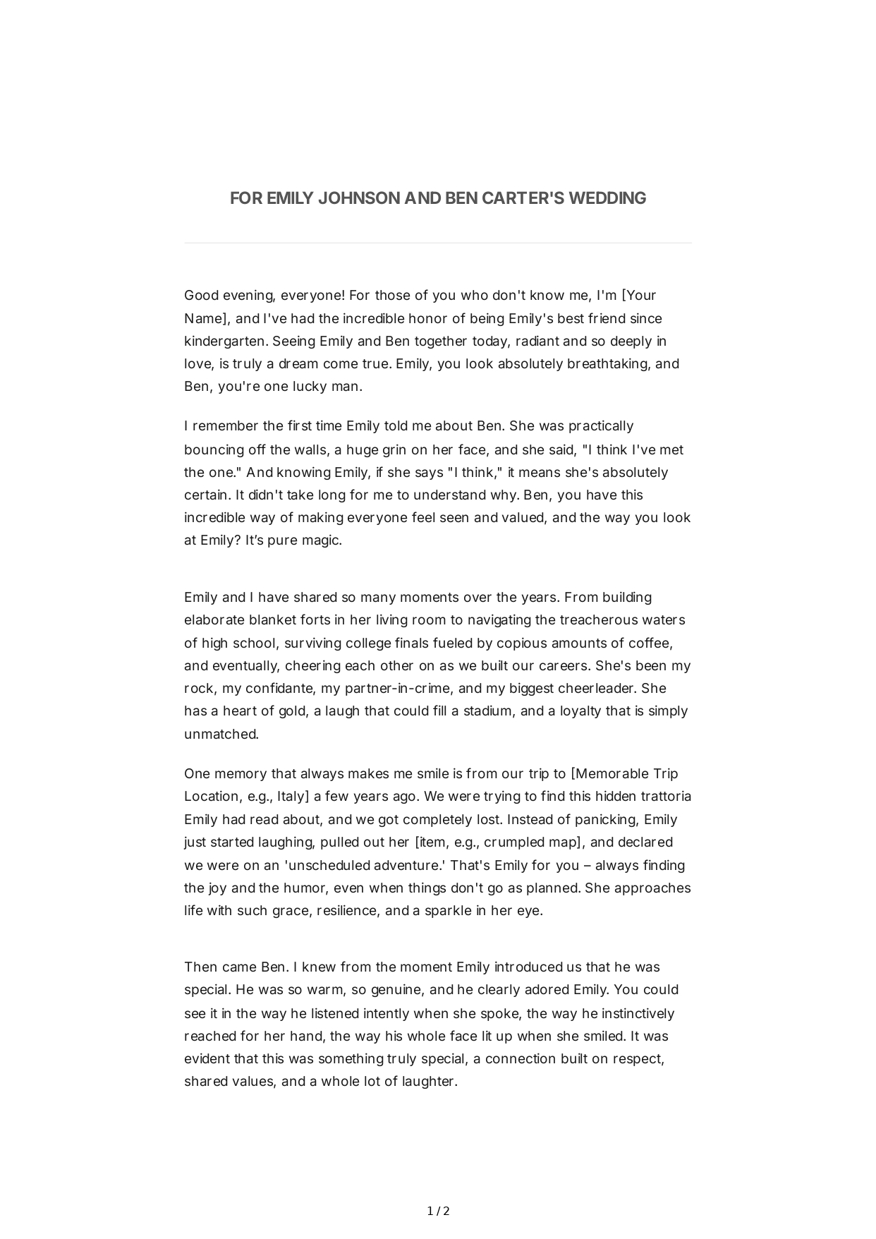 Best Friend's Wedding Maid of Honor Speech - Free AI Maid of Honor Speech Generator, 50+ Real Maid of Honor Speech Examples