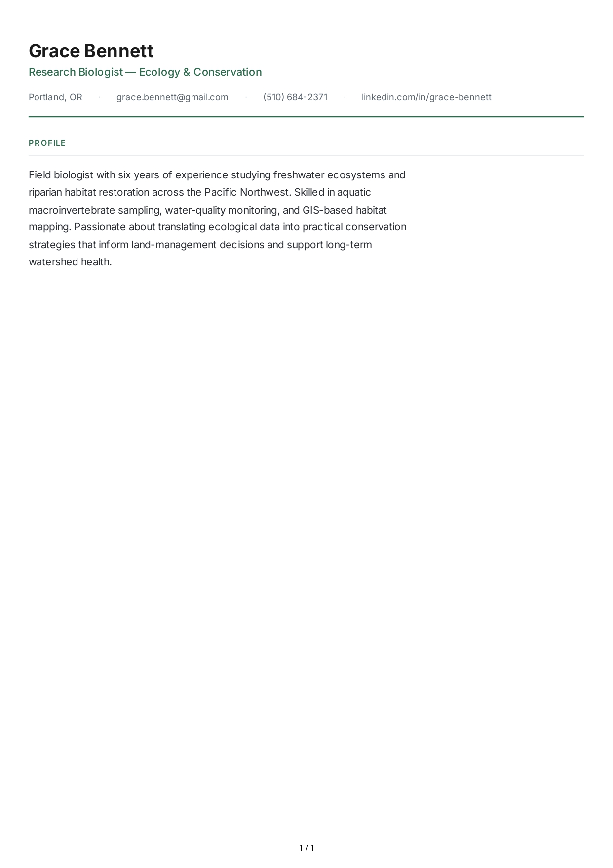 Biologist Resume Profile - Free AI Resume Profile Generator, 50+ Real Resume Profile Examples
