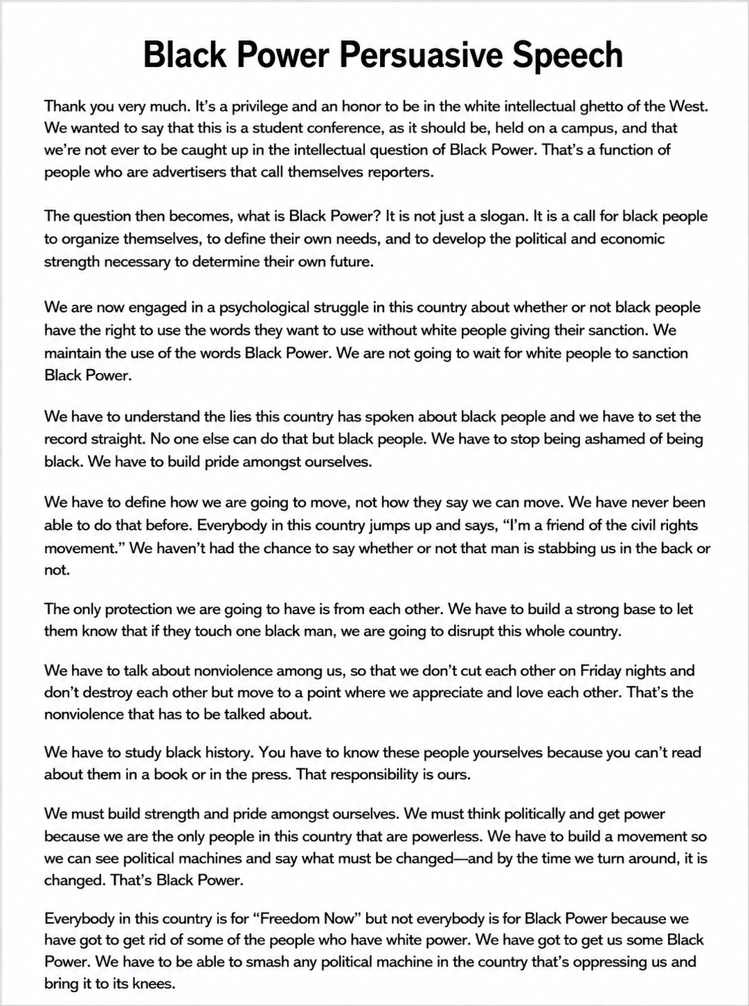 Black Power Persuasive Speech - Free AI Persuasive Speech Generator, 50+ Real Persuasive Speech Examples