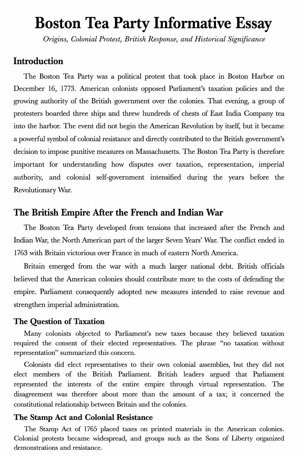 Boston Tea Party Informative Essay - Free AI Informative Essay Generator, 50+ Real Informative Essay Examples