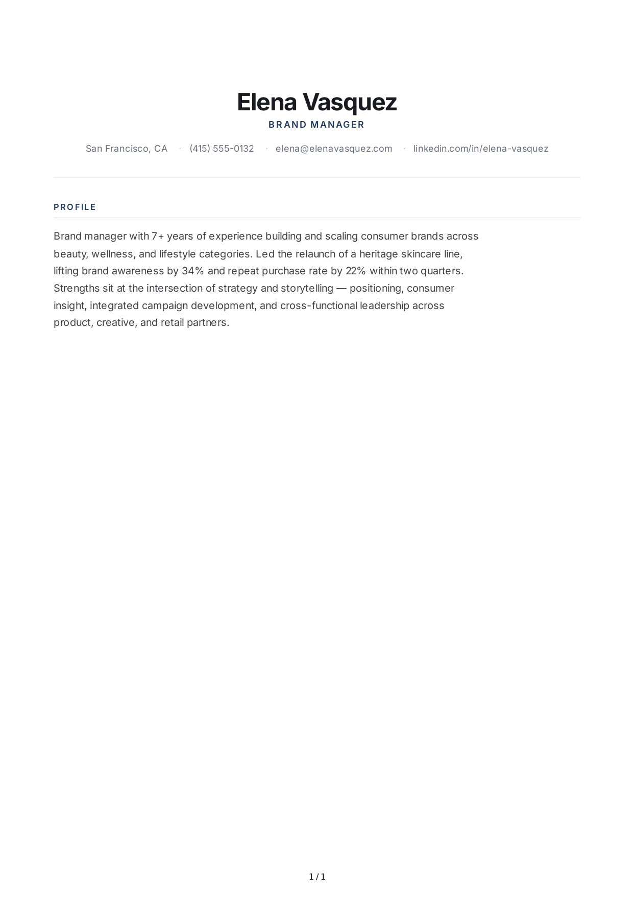 Brand Manager Resume Profile - Free AI Resume Profile Generator, 50+ Real Resume Profile Examples