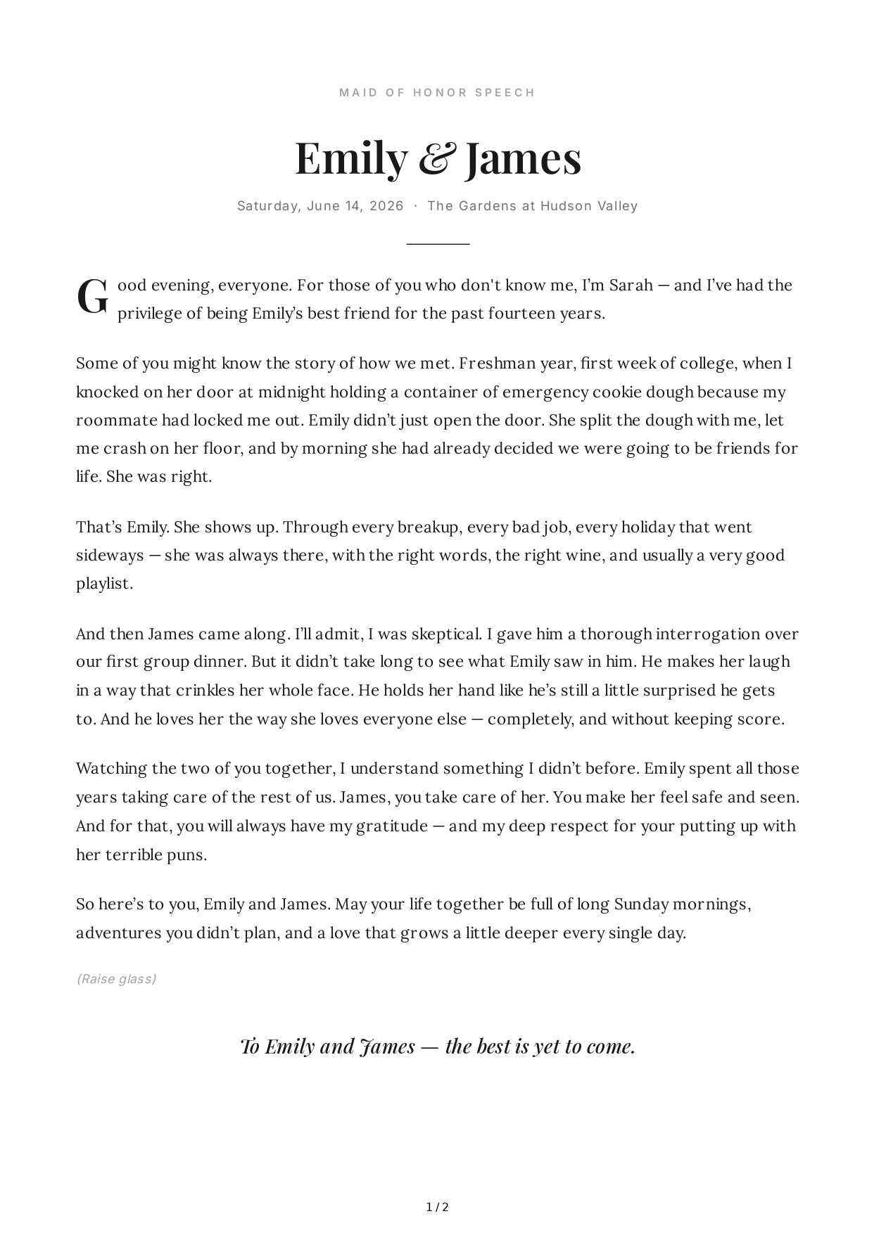 Bride's Friend Maid of Honor Speech - Free AI Maid of Honor Speech Generator, 50+ Real Maid of Honor Speech Examples