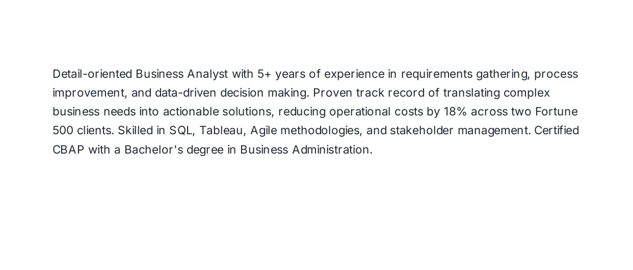 Business Analyst Resume Summary - Free AI Resume Summary Generator, 50+ Real Resume Summary Examples