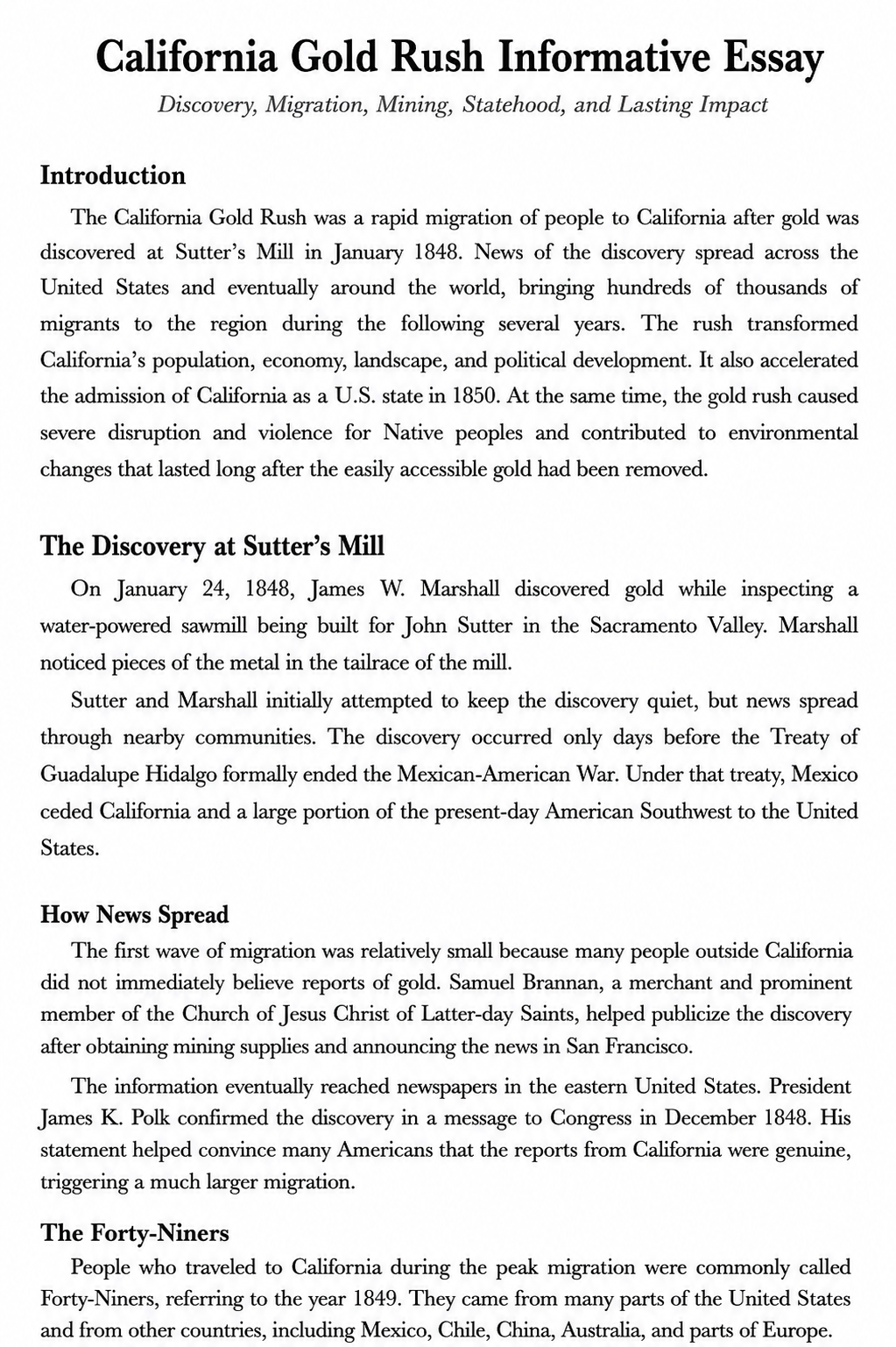 California Gold Rush Informative Essay - Free AI Informative Essay Generator, 50+ Real Informative Essay Examples