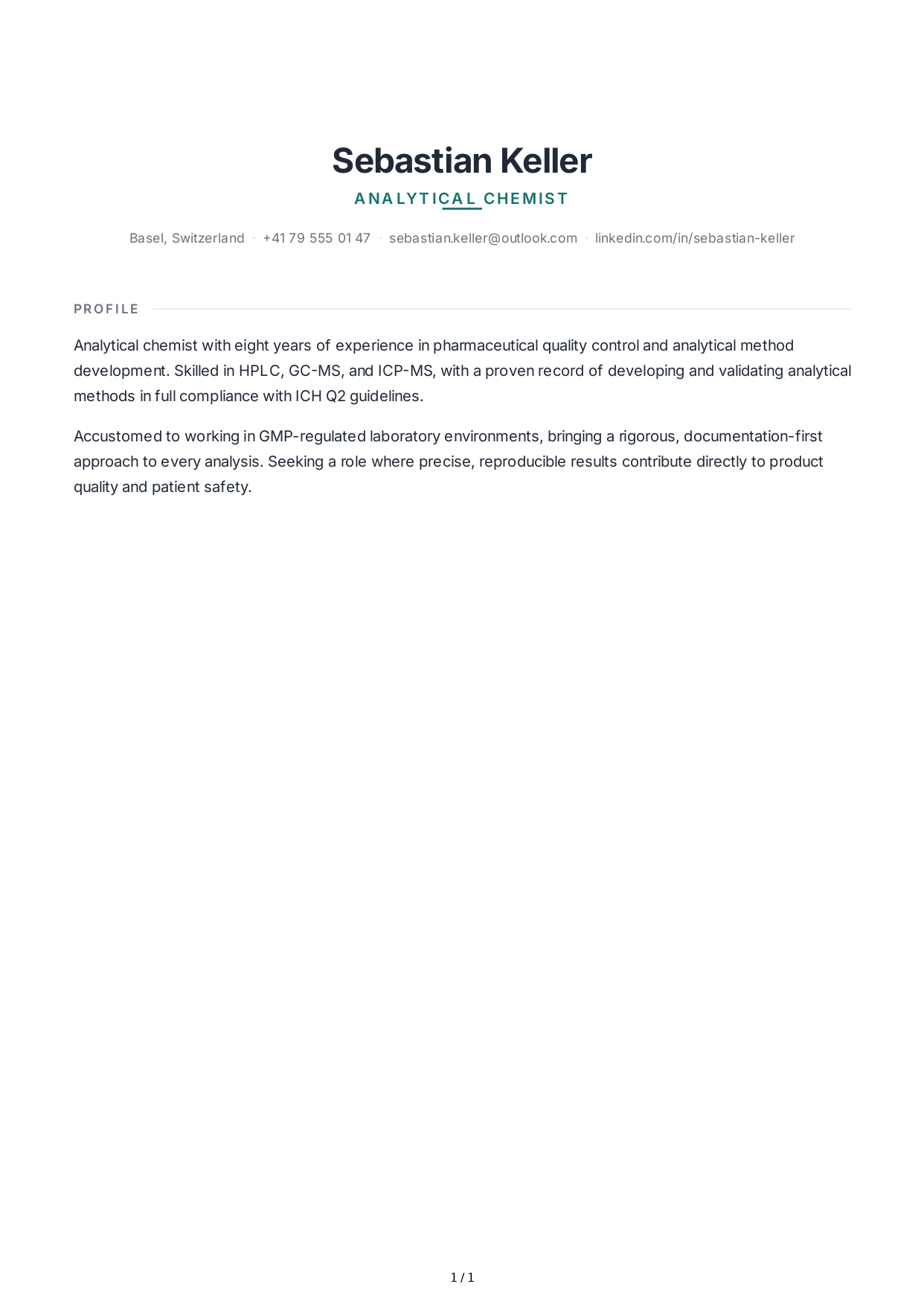 Chemist Resume Profile - Free AI Resume Profile Generator, 50+ Real Resume Profile Examples