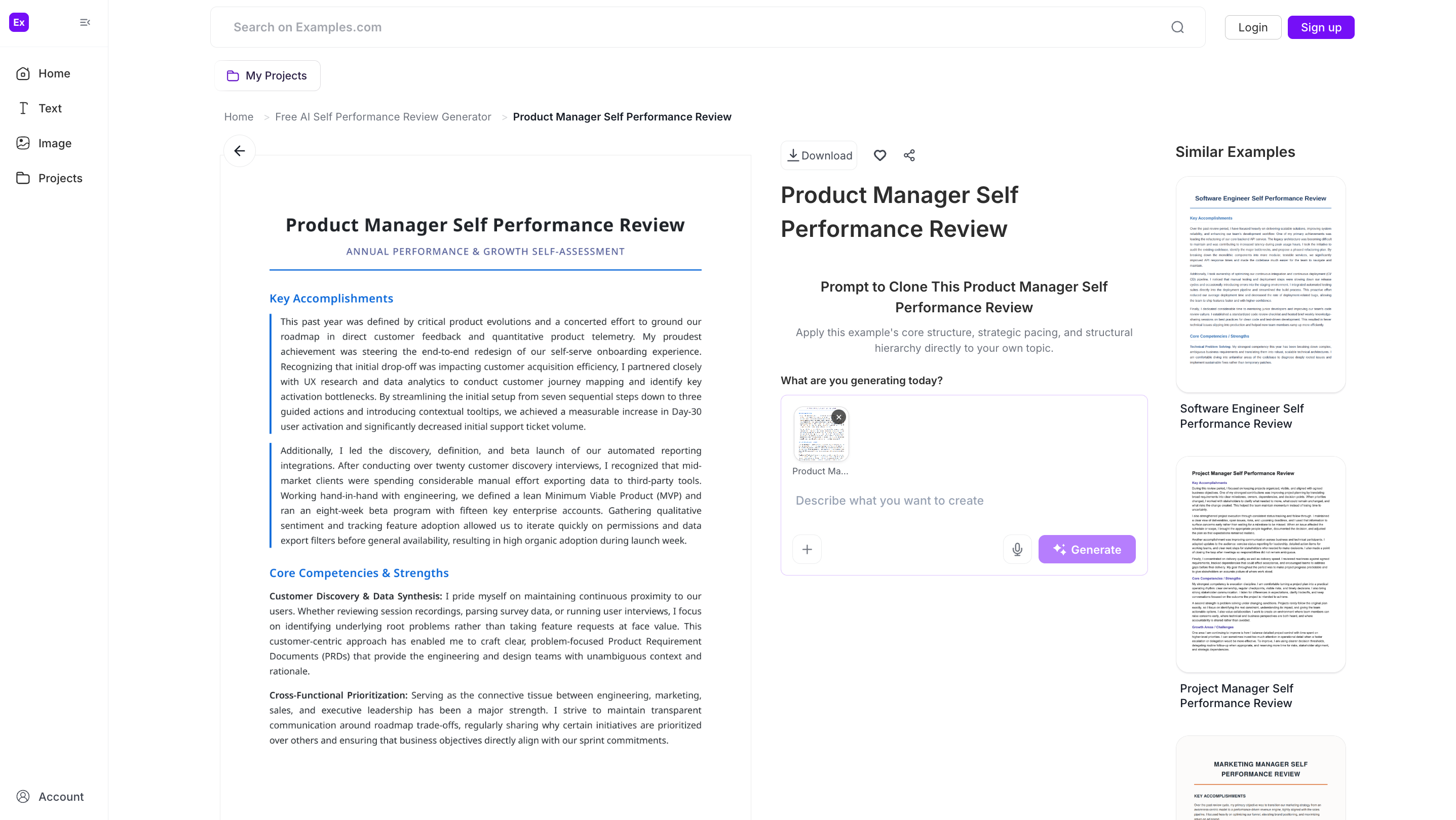 Self Performance Review Examples