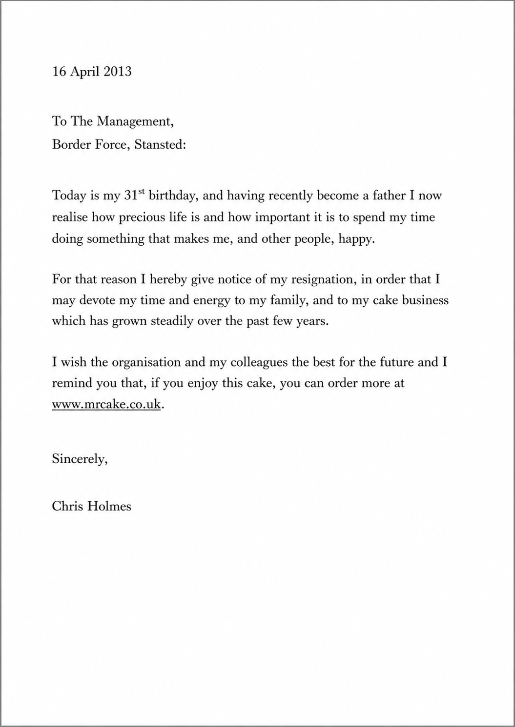 Chris Holmes Resignation Letter to Border Force - Free AI Resignation Letter Generator, 50+ Real Resignation Letter Examples