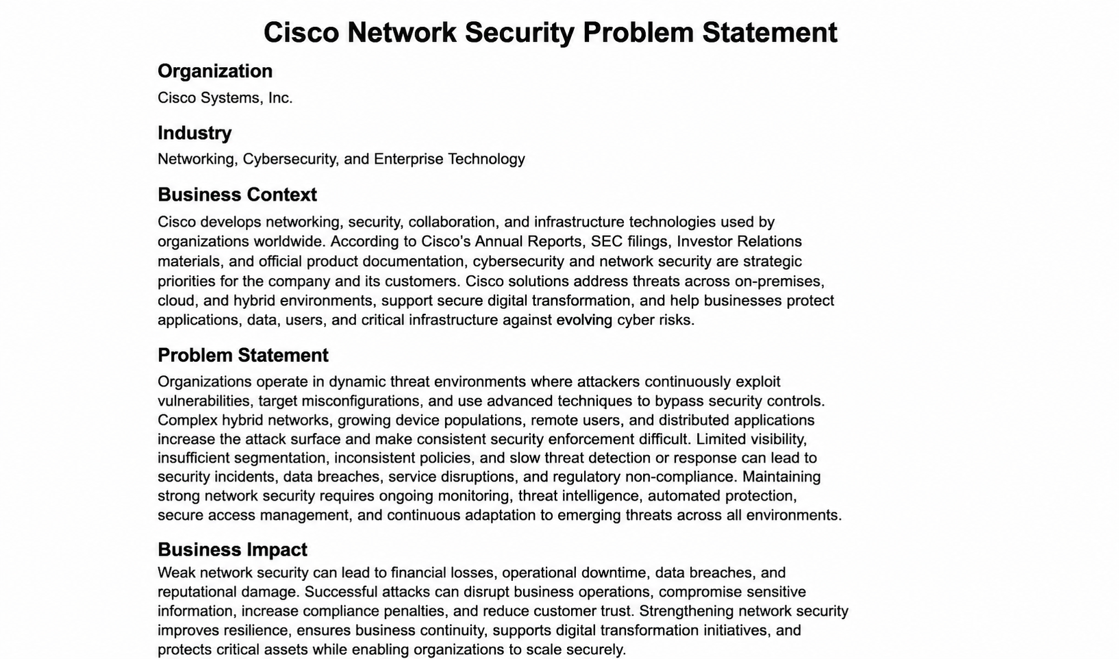 Cisco Network Security Problem Statement - Free AI Problem Statement Generator, 50+Real Problem Statement Examples