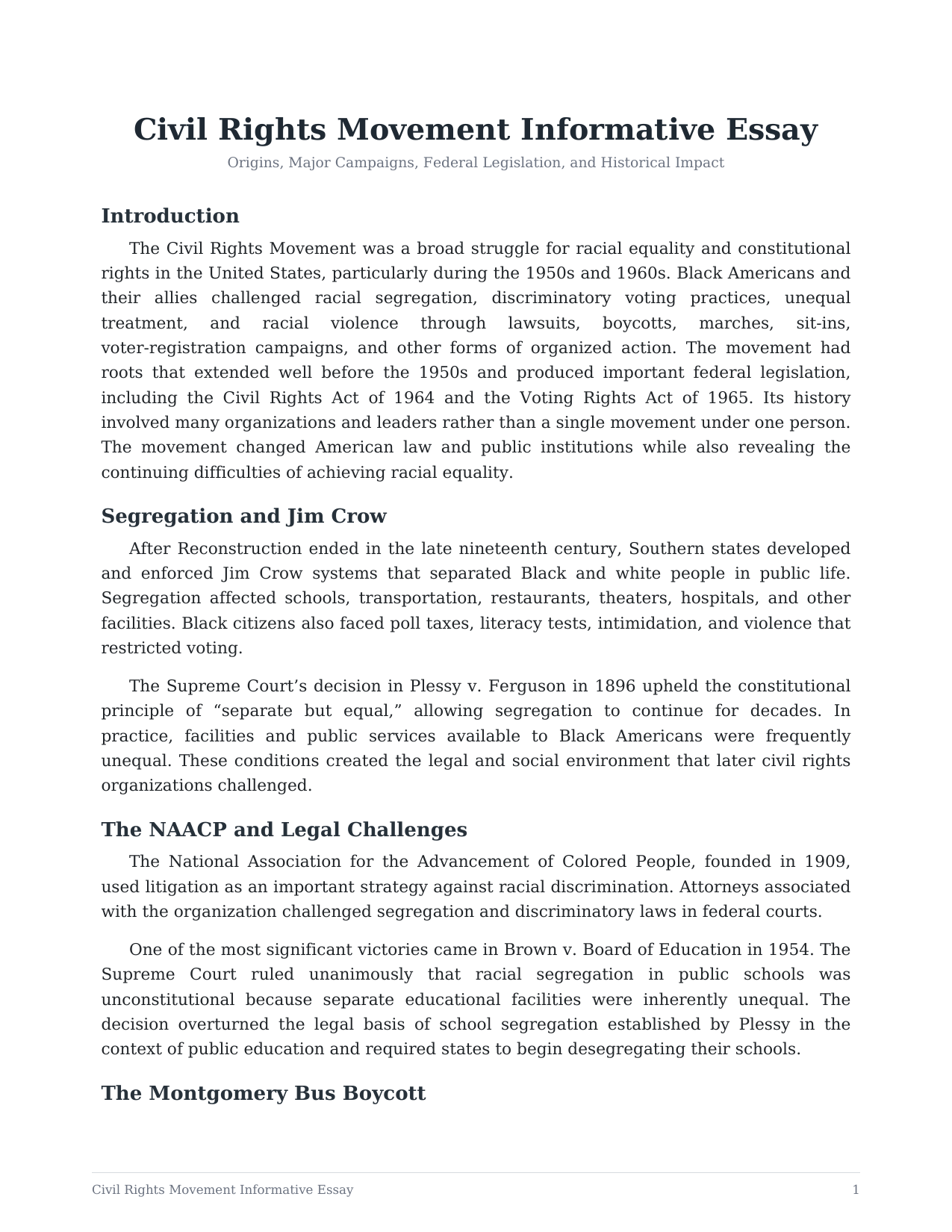 Civil Rights Movement Informative Essay - Free AI Informative Essay Generator, 50+ Real Informative Essay Examples
