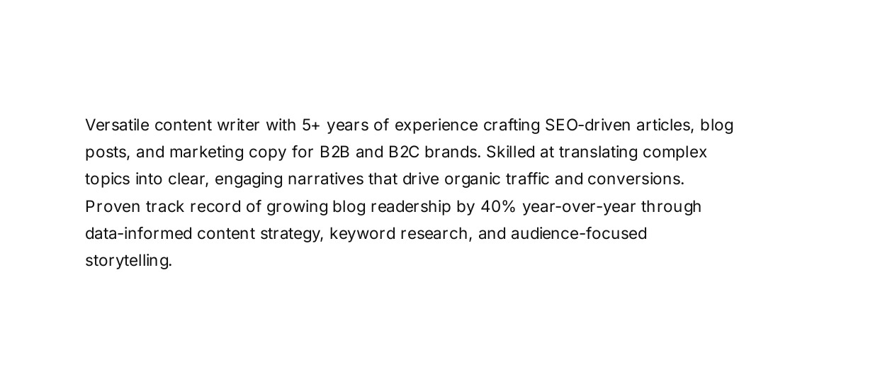 Content Writer Resume Summary - Free AI Resume Summary Generator, 50+ Real Resume Summary Examples