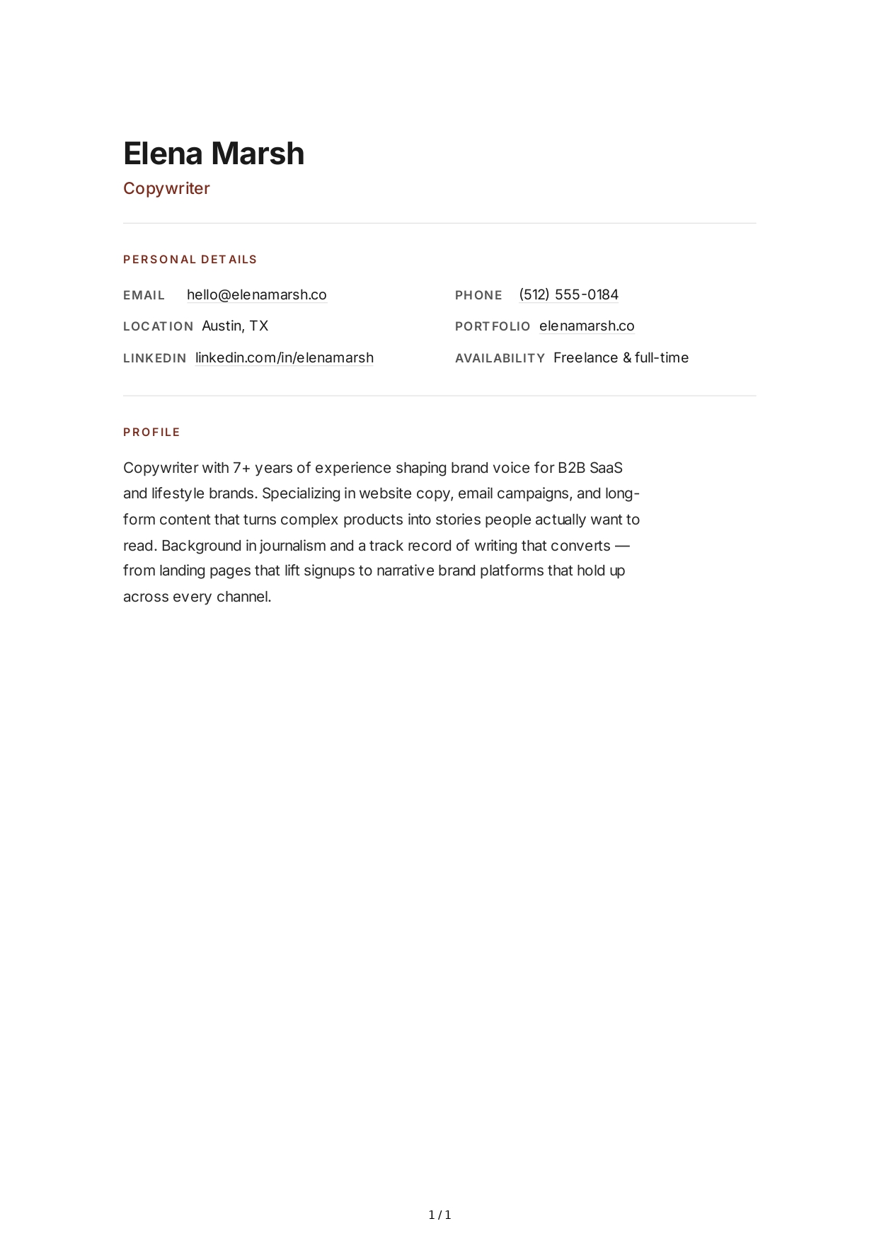 Copywriter Resume Profile - Free AI Resume Profile Generator, 50+ Real Resume Profile Examples