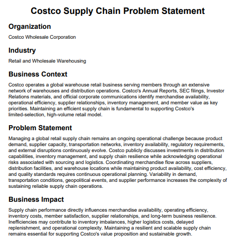 Costco Supply Chain Problem Statement - Free AI Problem Statement Generator, 50+Real Problem Statement Examples