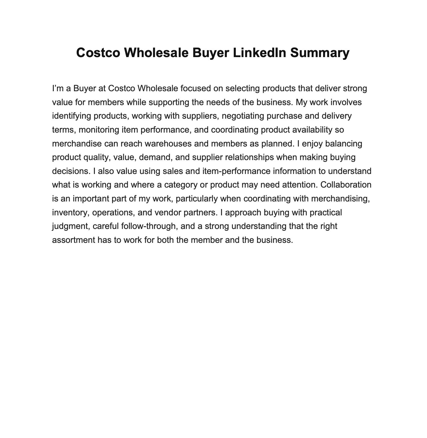 Costco Wholesale Buyer LinkedIn Summary - Free AI LinkedIn Summary Generator, 50+ Real LinkedIn Summary Examples