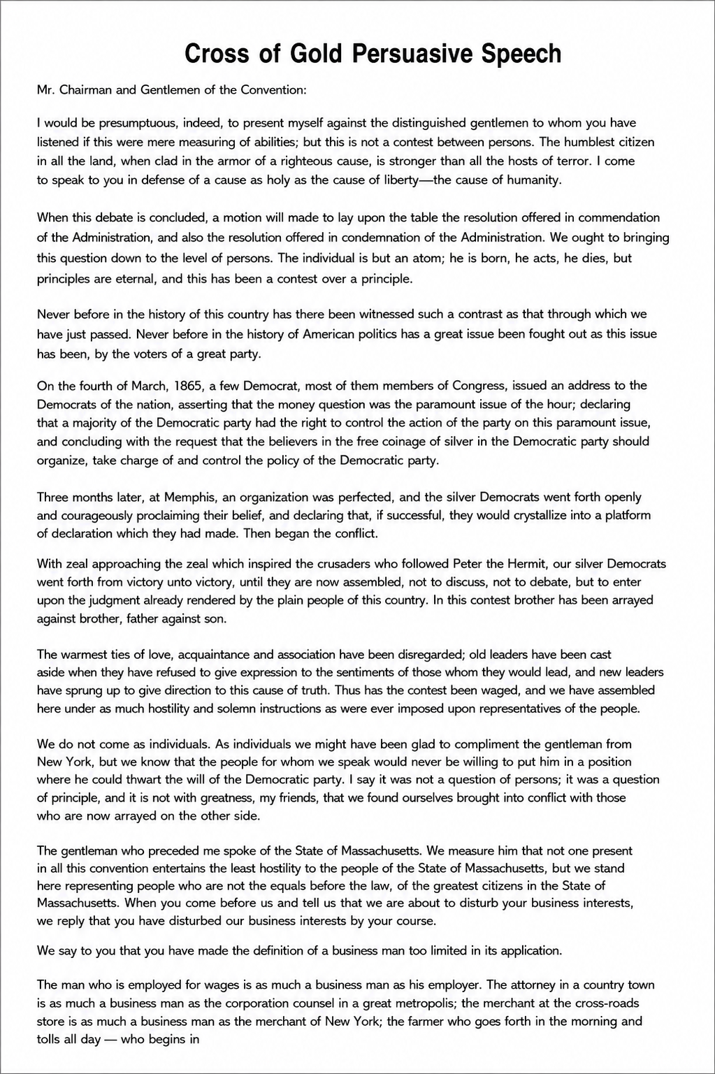 Cross of Gold Persuasive Speech - Free AI Persuasive Speech Generator, 50+ Real Persuasive Speech Examples