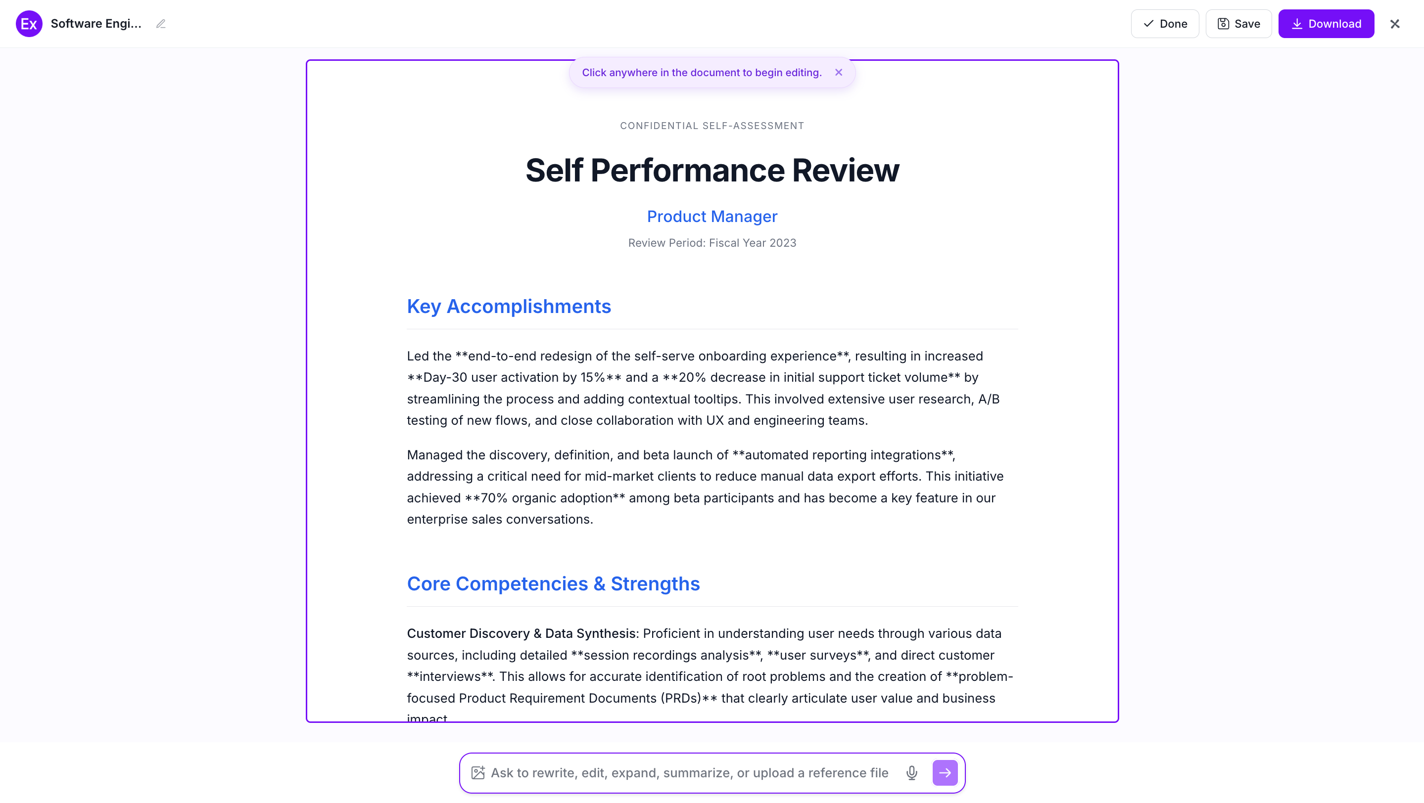 Self Performance Review Examples