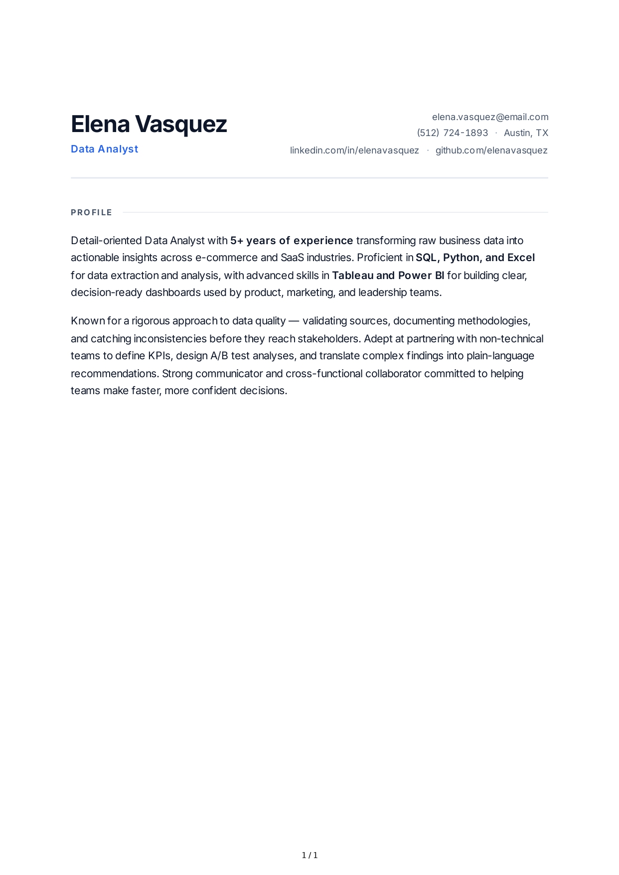 Data Analyst Resume Profile - Free AI Resume Profile Generator, 50+ Real Resume Profile Examples