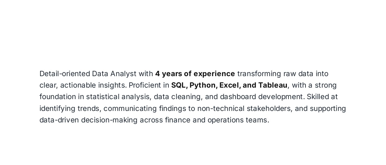 Data Analyst Resume Summary - Free AI Resume Summary Generator, 50+ Real Resume Summary Examples