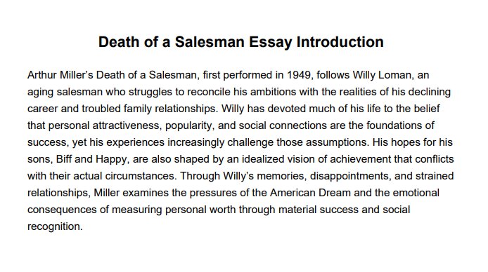 Death of a Salesman Essay Introduction - Free AI Essay Introduction Generator, 50+ Real Essay Introduction Examples