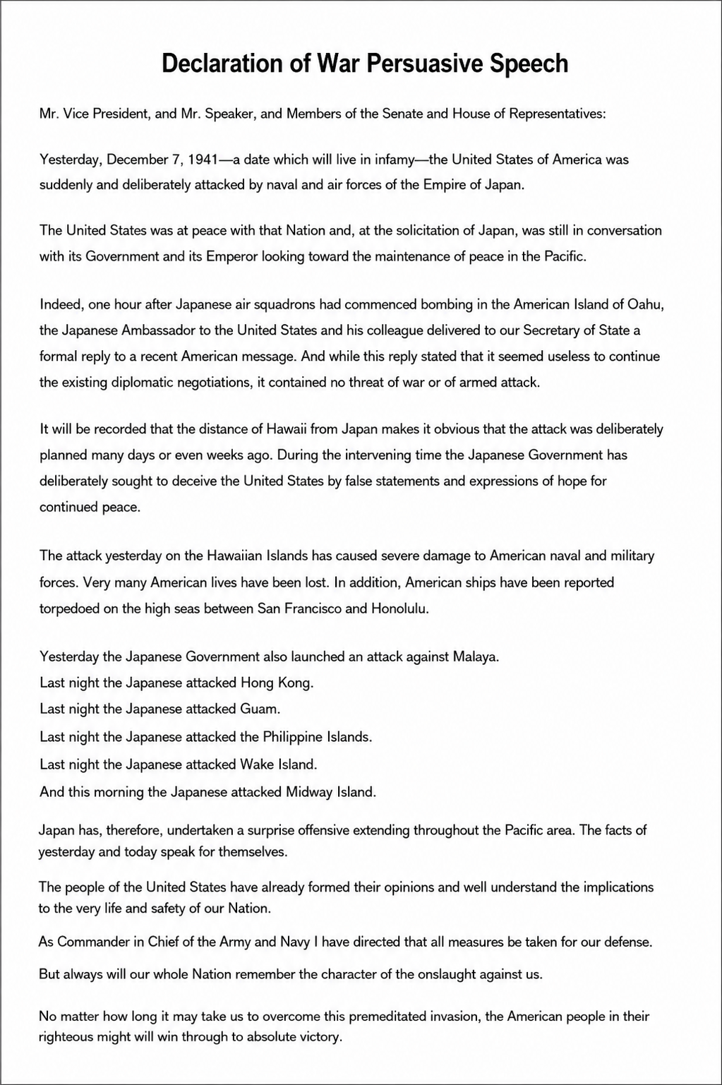 Declaration of War Persuasive Speech - Free AI Persuasive Speech Generator, 50+ Real Persuasive Speech Examples