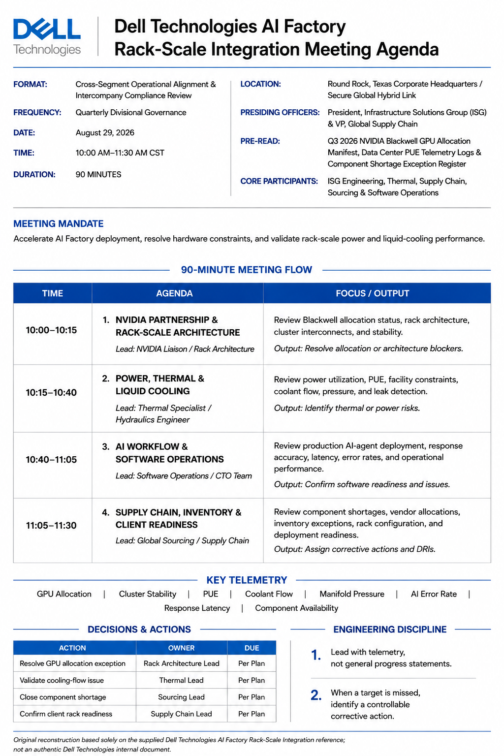 Dell Technologies AI Factory Rack-Scale Integration Meeting Agenda - Free AI Meeting Agenda Generator, 50+ Real Meeting Agenda Examples